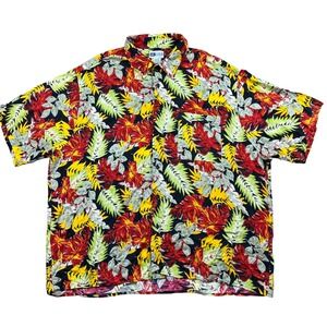 Vintage UNTIED Mens 2XL Hawaiian Shirt Rayon Tropical Leaf Print Short Sleeve